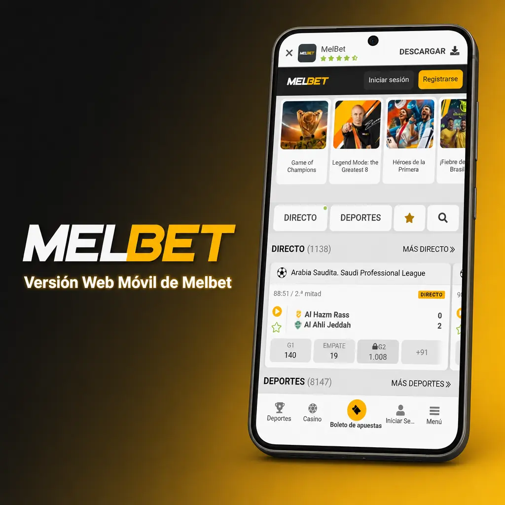 Versión web móvil de Melbet en un smartphone